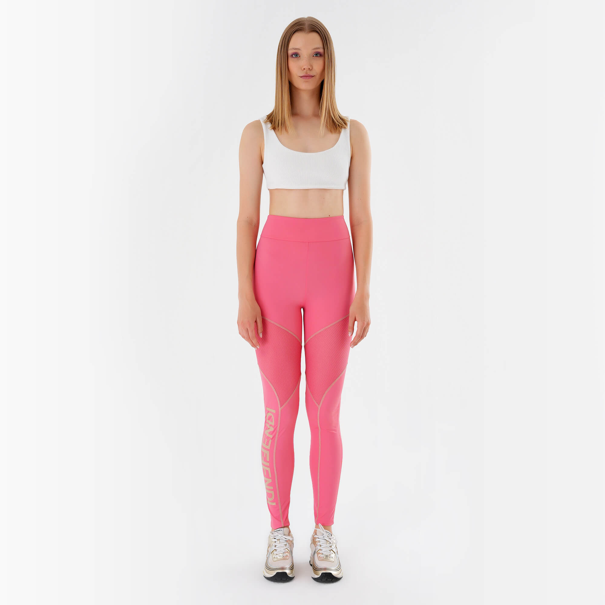 Fendi - Pink & Beige Mirror Gym Leggings M